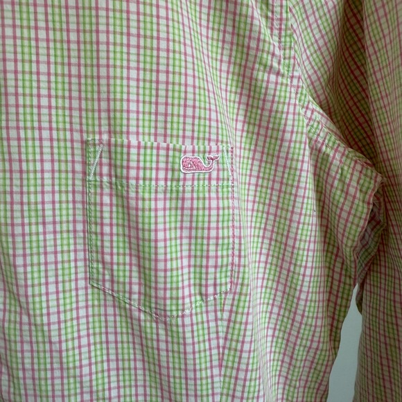 Vineyard Vines Button Down Shirt sz 6 Pink Green Plaid Preppy Coastal - Picture 5 of 6
